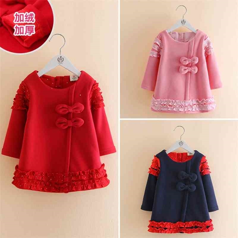 

Girls Winter Thickening Plus Velet Dresses Autumn 3 4 5 6 7 8 9 10 Years Child Cute Kids Little Kids Baby Girl Bow Dress 210701, Pink