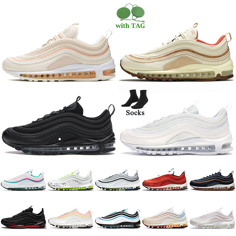 

Big Size 45 Women Mens Running Shoes Air Max 97 Trainers Guava Ice Cork Obsidian Black Triple White Grey MSCHF Lil Nas X Satan irst Use Blood Orange AirMax97 NIK Sneakers, D48 teal tint 36-40