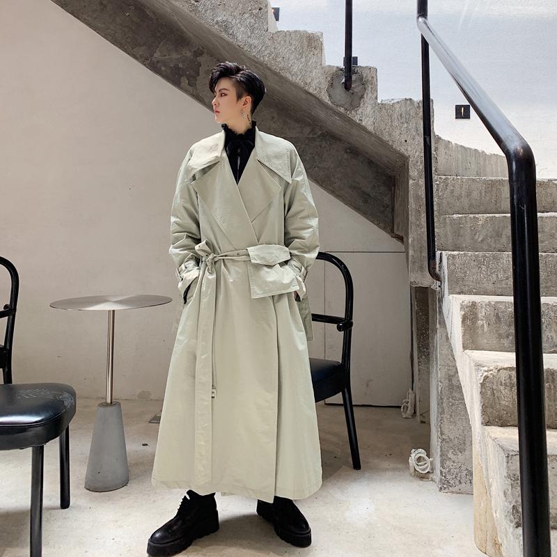 

Men' Trench Coats Men Vintage Fashion Loose Casual Pocket Belt Long Jacket Overcoat Male Japan Streetwear Windbreaker Coat Outerwear, Beige