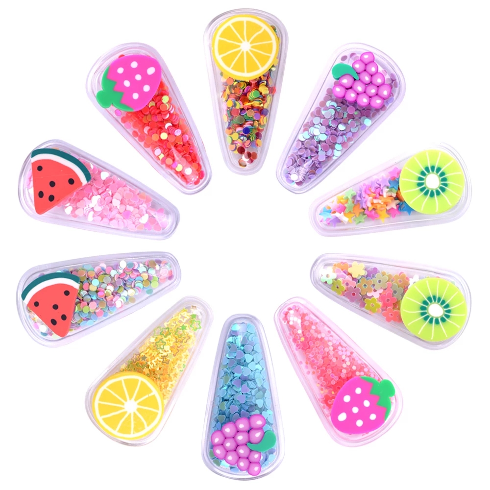 

10 colors 2.2Inch Fruit Cute Hair Clip for Girls Kids Transparent Hairpin Novelty Sweet Children Simple Ins BB Clip Accessory, Mixed color