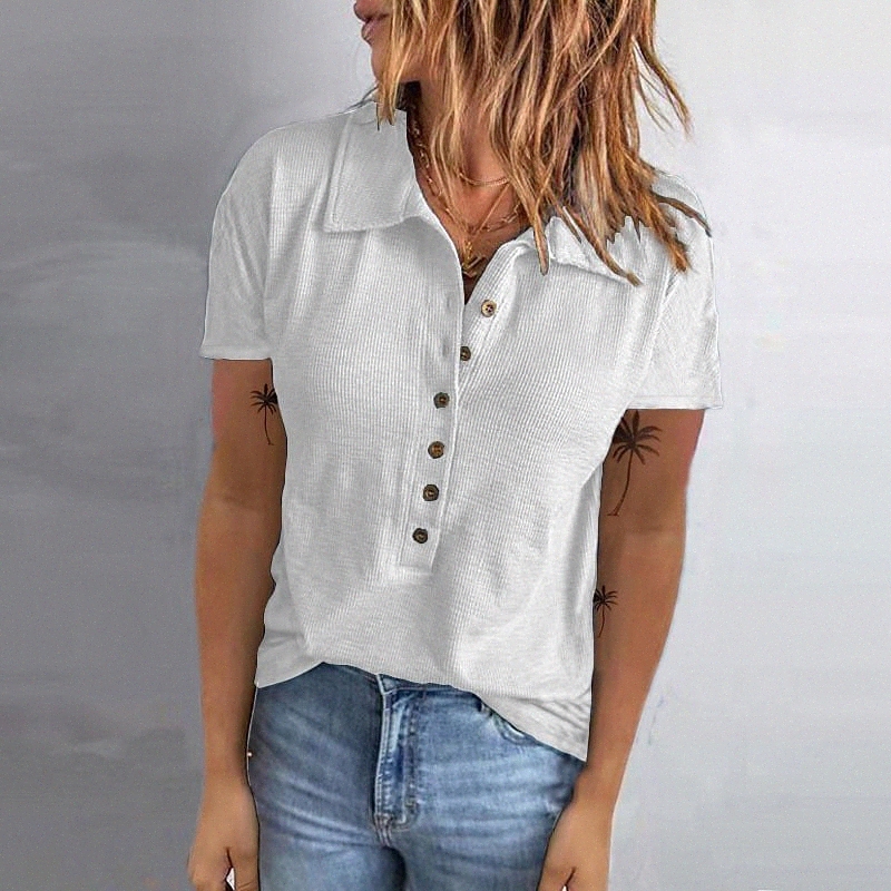 women's Henley Shirt T shirt Plain Button Shirt Collar Basic Tops Blue White Black v4uy#-image-756013163
