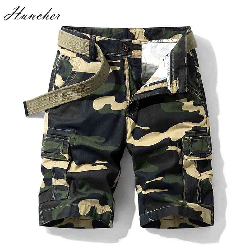 

Huncher Cargo Shorts Men Summer Camouflage Tactical Side Pockets Military Joggers Short Pants Casual Cotton Khaki 210629, Khaki shorts