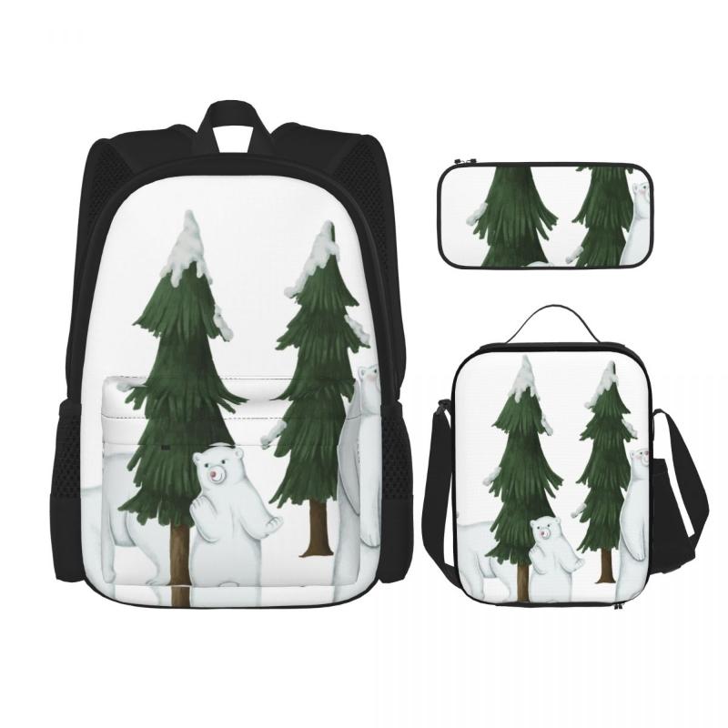 

Backpack 3pcs/set White Polar Bears Backpacks School Bags For Boys Girls Students Travel Bag Casual Mochila, Black