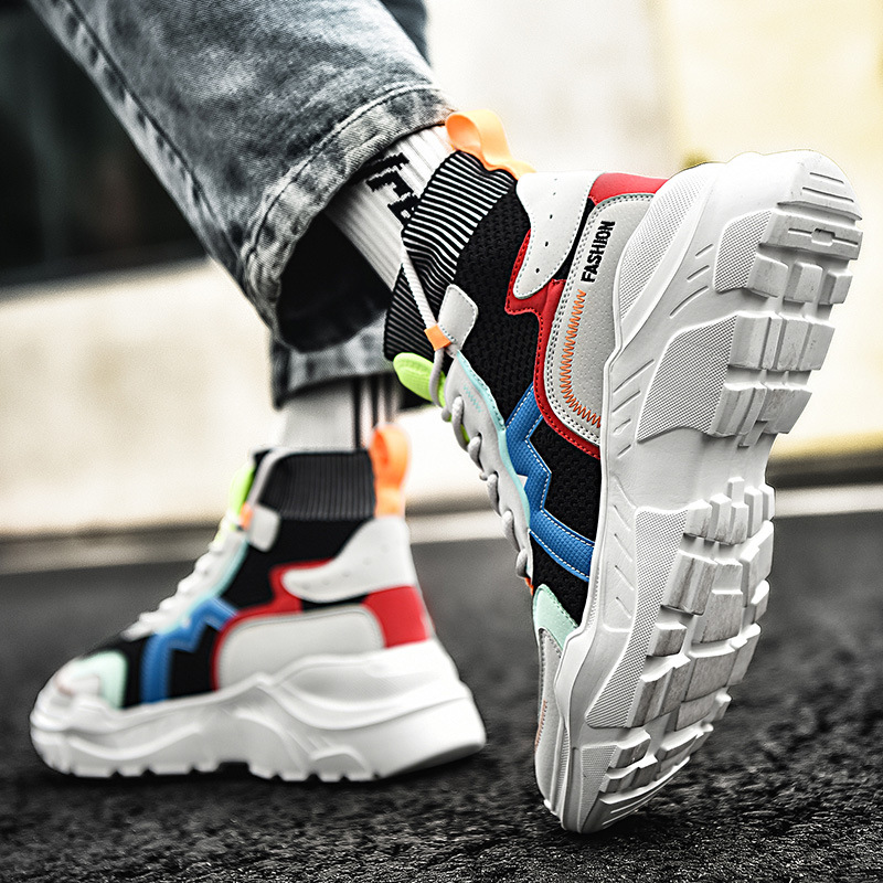 

NEW MEN SHOES Sneakers High Top Blade Running Shoes Men Breathable Luminous Sneakers Men Antiskid Damping Outsole Athletic Sports Shoes Run Zapatillas, Black