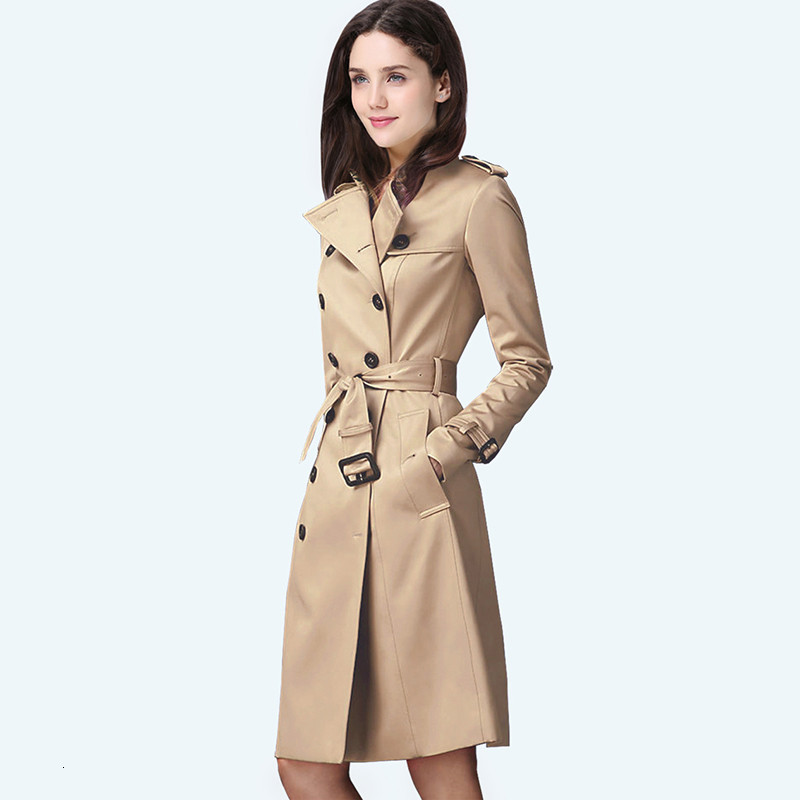 

2021 New Windbreaker Women Long Slim Female Spring Autumn Black Double Breasted Trench Coat Para As Mulheres Women's Coats Fyy272 Xdce, Khaki