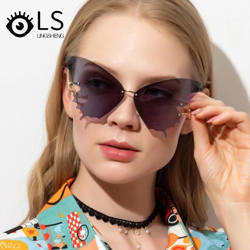

LS Designer Sunglasses New Butterfly Style Fashion Show Street Colorful Shades for Women Cut Edge Rimless Sunglasses YG005
