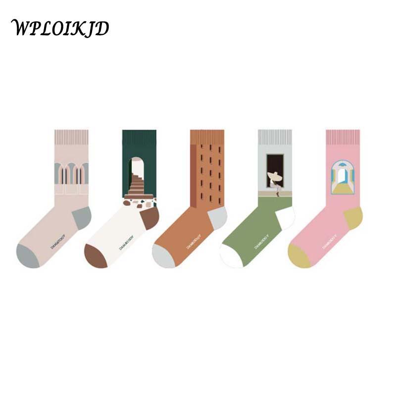 

Socks & Hosiery [WPLOIKJD]Harajuku Autumn Winter Fashion Pure Cotton Funny Tide Novelty Art Style Personality Couples Skarpetki, Black;white