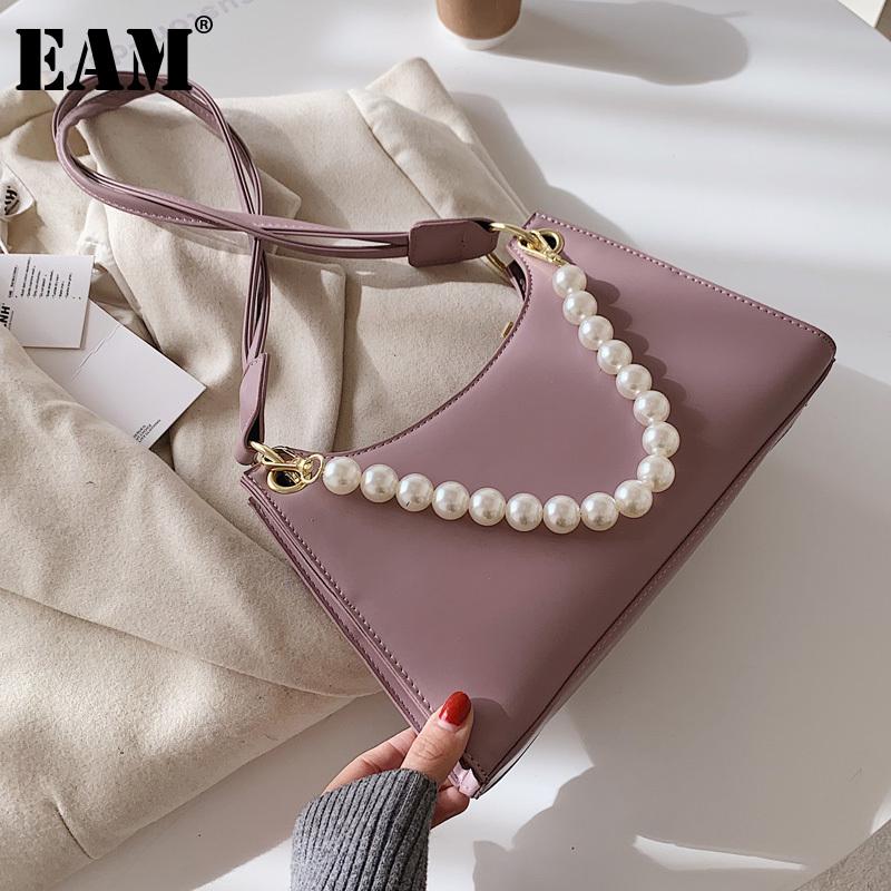 

[EAM] Women Spring New Elegant Pearls Handbag PU Leather Flap Personality All-match Crossbody Shoulder Bag Fashion 2021 18A2031, Black