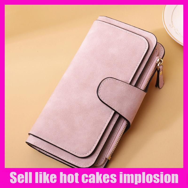 

Wallets Luxury Leather Lady Purse Coin Pocket Clasp Card Holder Bag Casual Long Phone Style, Pink