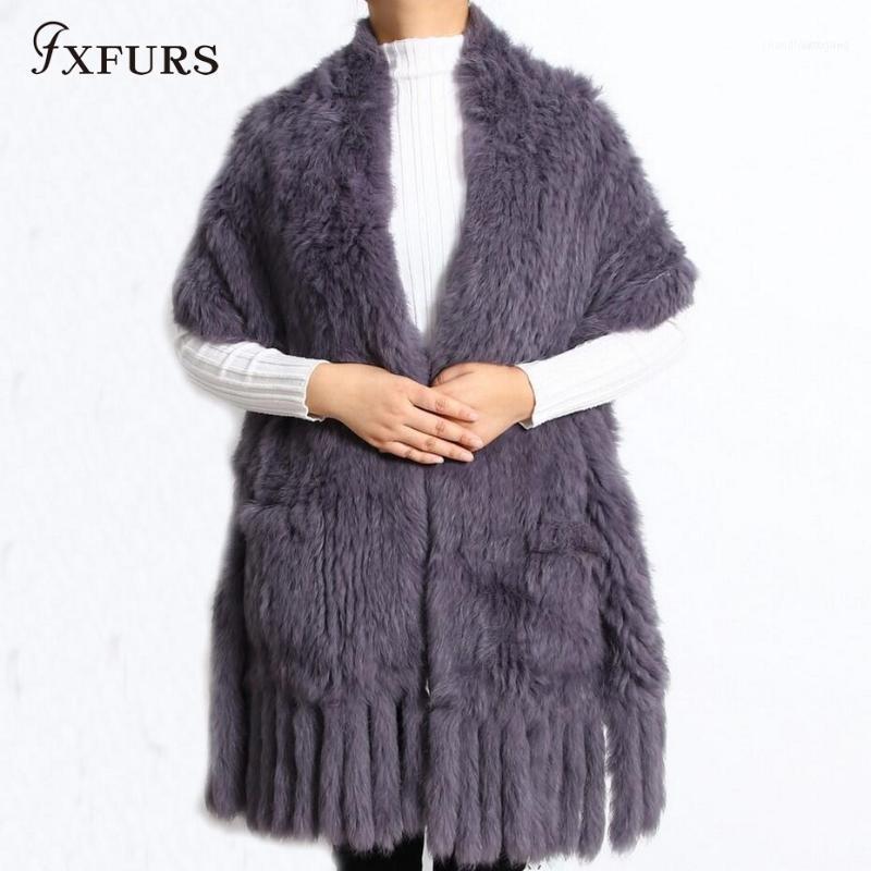 

Scarves FXFURS 2021 Brand Women Genuine Knitted Fur Shawl High Quality Wraps 100% Real 170CM Length1