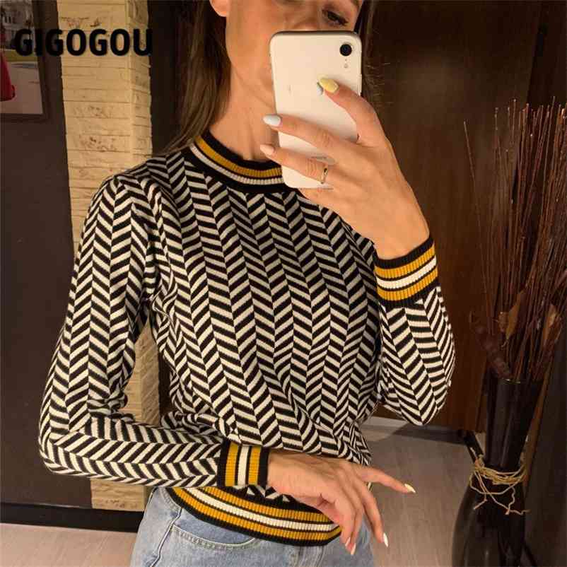 

GIGOGOU Geometric Knitted Women Pullover and Sweaters Autumn Winter Thick Female Jumper Warm Striped Christmas Pull 210830, Sky blue