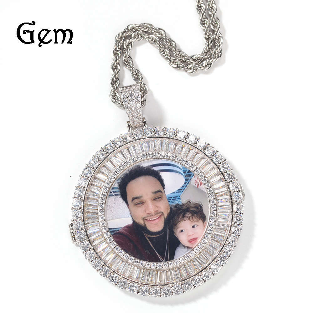 

Personalized Photo Pendant with T-square zircon DIY creative hip hop jewelry fashion necklace