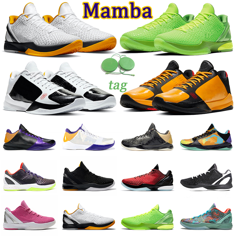 

2022 Men Basketball Shoes Mamba 6 Protro Grinch Mambacita Del Sol 5 Rings Alternate Bruce Lee Blackout Lakers Purple Metallic Gold Mens Trainers Sports Sneakers, 6 protro del sol