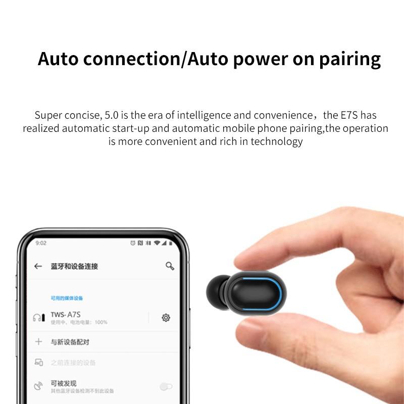 

E7S TWS Wireless Earphones Bluetooth Noise Cancelling Waterproof LED Display Screen In-ear Headset Stereo Earbuds Black White