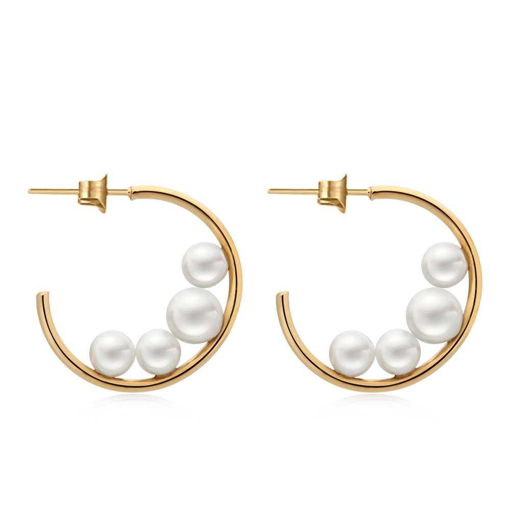 

VAROLE Korean C Shape Earrings Stainless Steel Pearl Gold Silver Color Hoop Earrings for Women Wedding Jewelry kolczyki