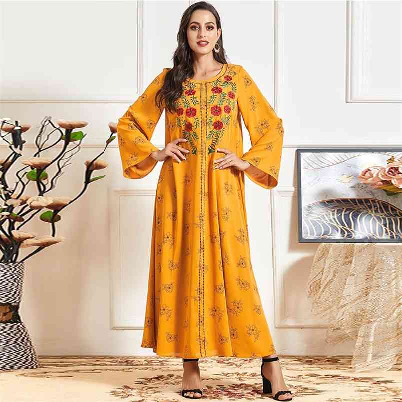 

Ramadan Eid Mubarak Abaya Dubai Saudi Arabia Muslim Dress Turkey Islam Clothing Abayas For Women Vestidos Robe Longue Femme 210602, Yellow