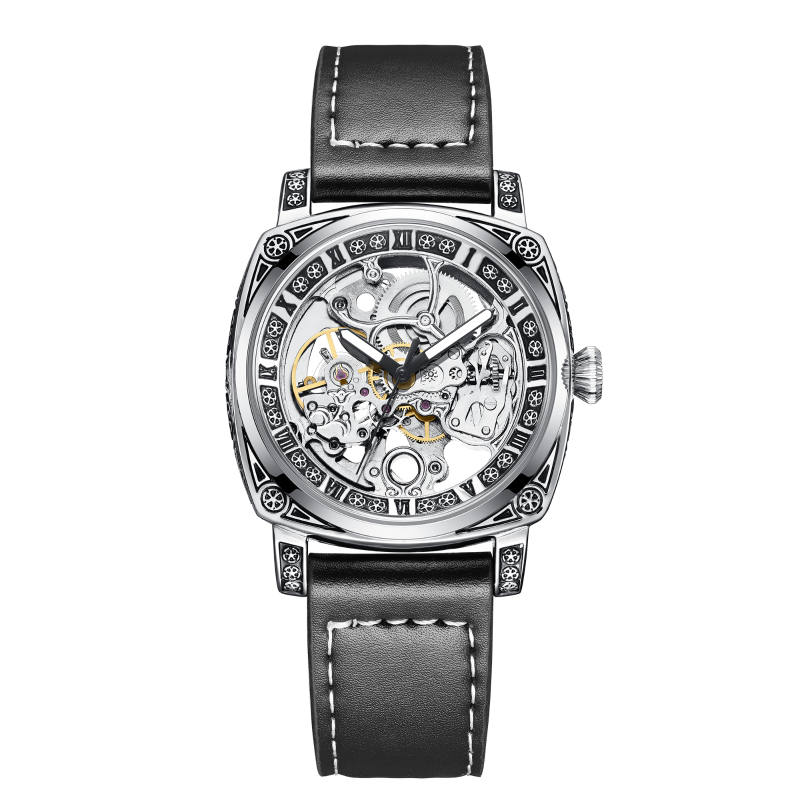 

Wristwatches Top Exquisite Carving Mechanical Watch Men Steampunk Skeleton Automatic Self-wind Watches Leather Sport, Brown