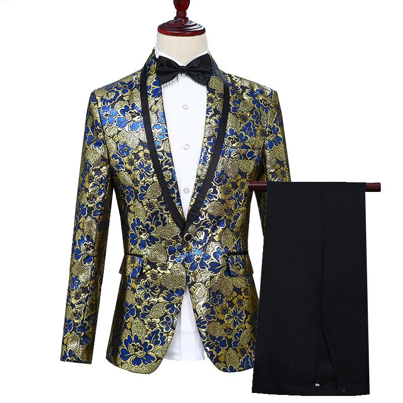 

Men's Suits & Blazers Dress Stage Print Single Breasted Casual Two-piece Suit Coat Pants Mens Skinny Regular Men Clothes, As picture