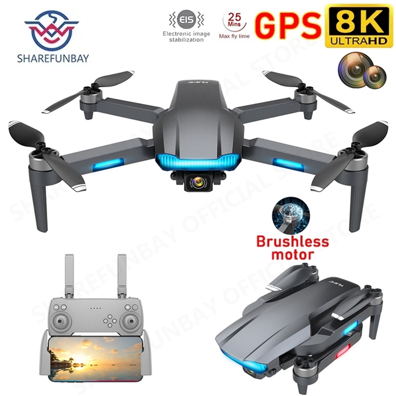

S106 GPS Drone 8K Dual HD Camera Professional Aerial Pography Brushless Motor Foldable Quadcopters RC Distance 1200M 211104, S106 gps 4k 1b