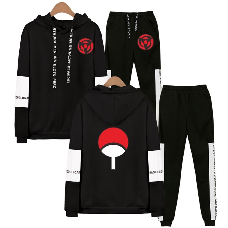 Automne hiver Anime Sweatshirt Sweatshirt + Pantalon de survêtement Convers Hommes Femmes Harajuku Hip Hop Uchiha Hatake Uzumaki Two Piece Ensemb
