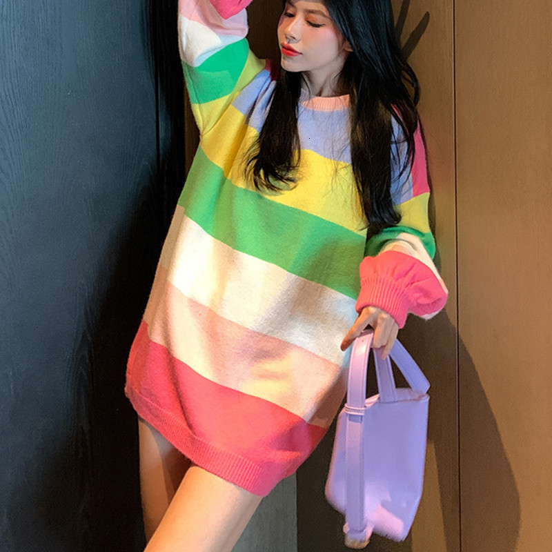 

2021 Pink Raiow Sweater Women Long Loose Oversized Winter Tops Sweet Kawaii Girls New Korean Brand Designer Knit O-neck Pullovers Uwv0, Yellow