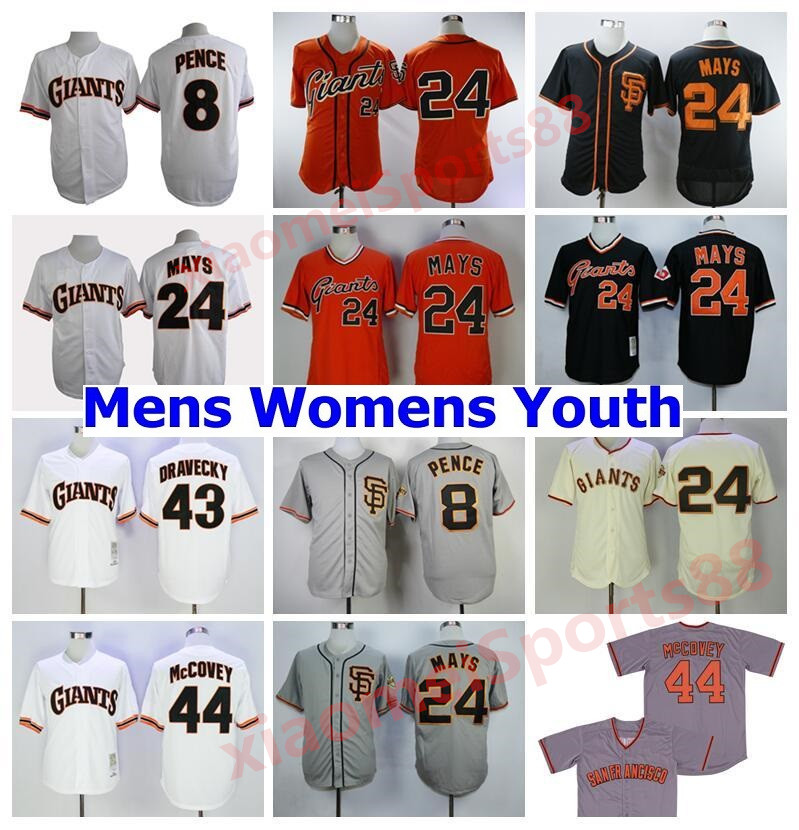 

1989 Vintage Baseball 24 Willie Mays Jersey 43 Dave Dravecky 44 Willie McCovey 8 Hunter Pence Retire Pullover Cool Base Black Grey Retro, As shown in illustration
