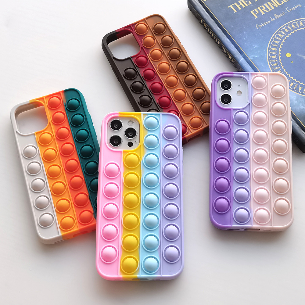 

Silicone pop-it-fidget phone cases for iPhone 13 12 11 Pro Max XS XR 6S 7G 8G Plus anti anxiety relive stress toy cover, Mix colors
