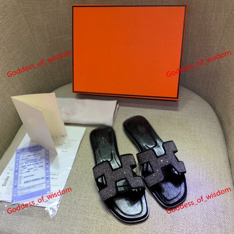 

2021 New fashion H slippers progettista lusso women genuine leather sandals indoor outdoor women slide crocodile leather panel 38 colour sho, Black