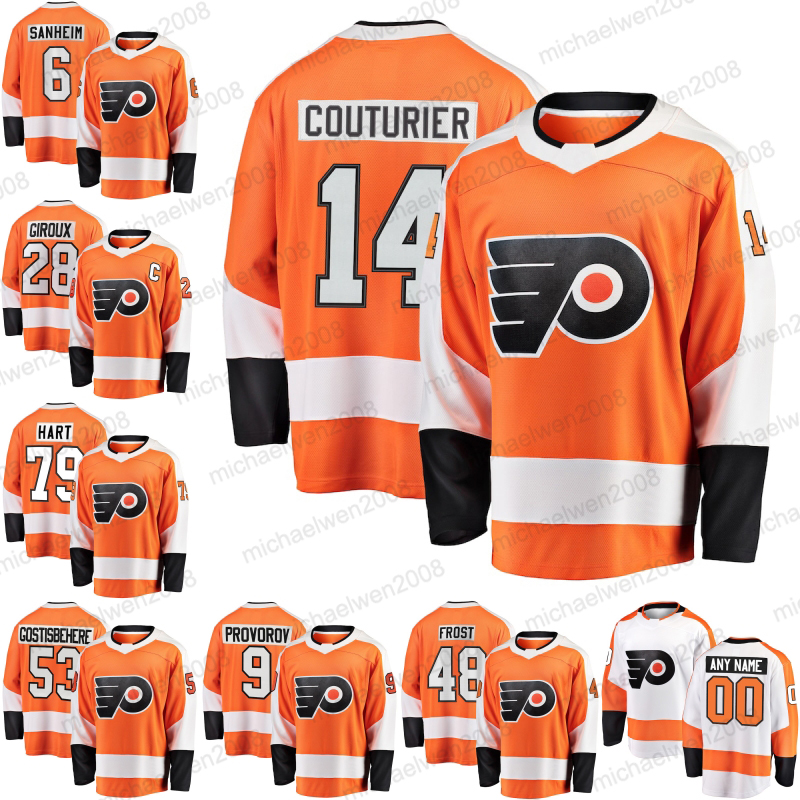 

#14 Sean Couturier New Season Philadelphia Flyers Jersey 28 Claude Giroux 79 Carter Hart 93 Jakub Voracek 6 Travis Sanheim 53 Shayne Gostisb, Black;red
