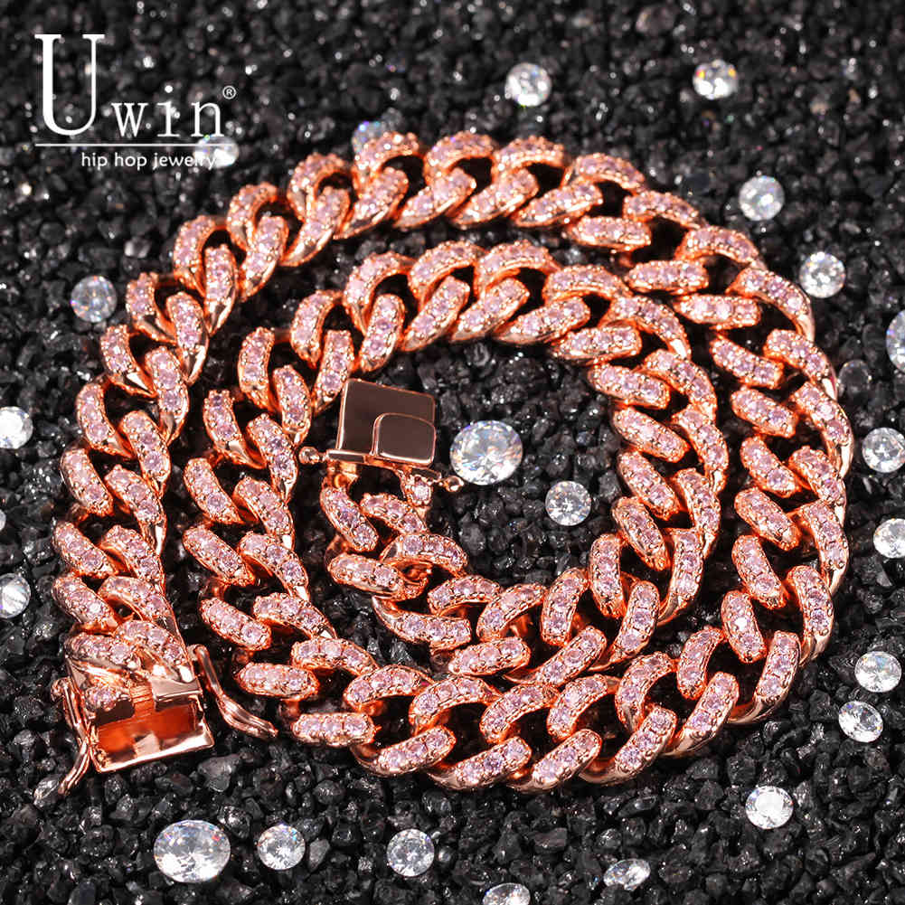

Uwin 12mm Gold And Cuban Chain Prong Iced Out Luxury Necklace Bling Full Iced Out Men HipHop Jewelry For Gift X0509
