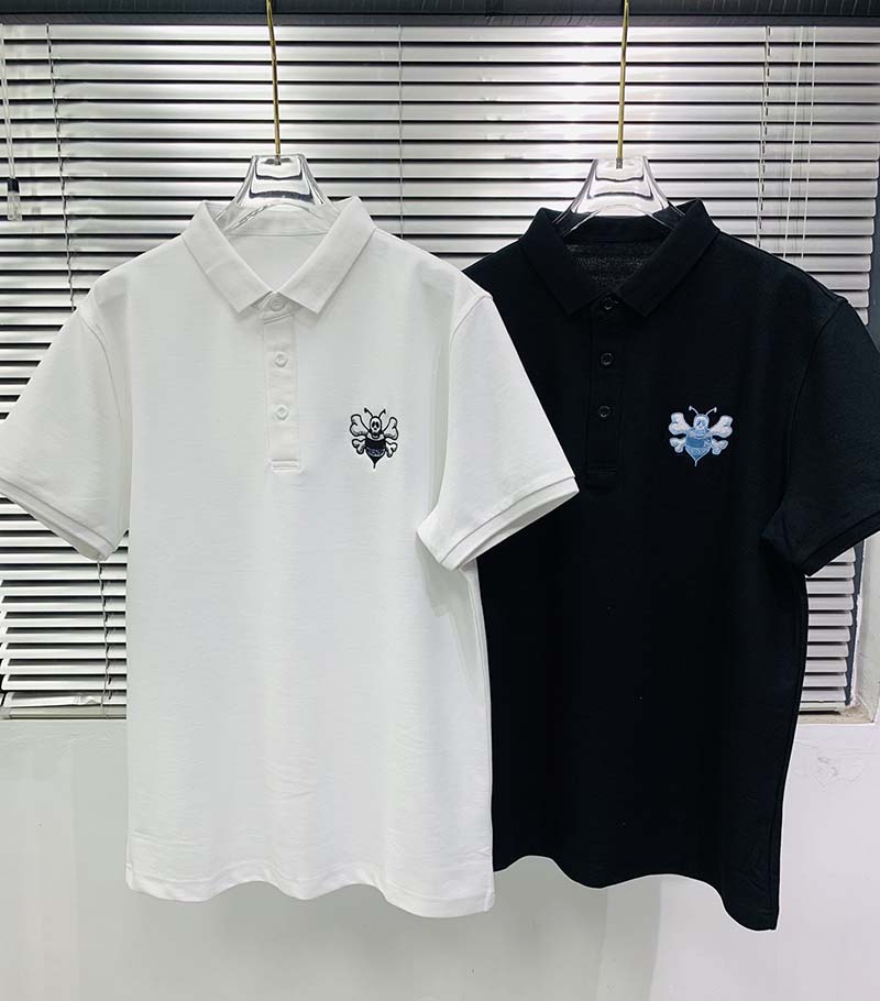 

21ss mens Tee t shirts Bee Embroidery chest letters men clothes short sleeve mens shirts tag letters polo New black white 07, White;black