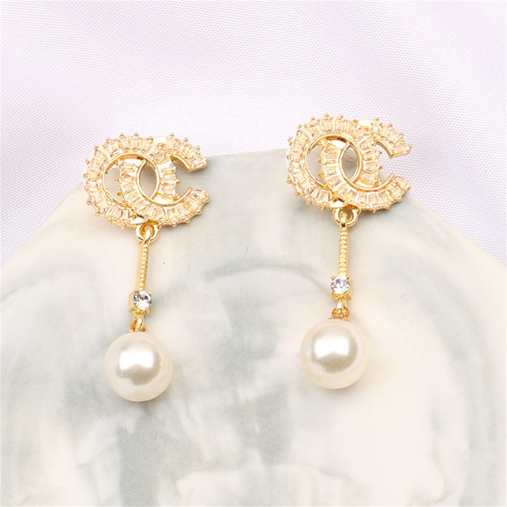 

Pearl small fragrance earrings with zircon tassel new earrings for round face3, Silver