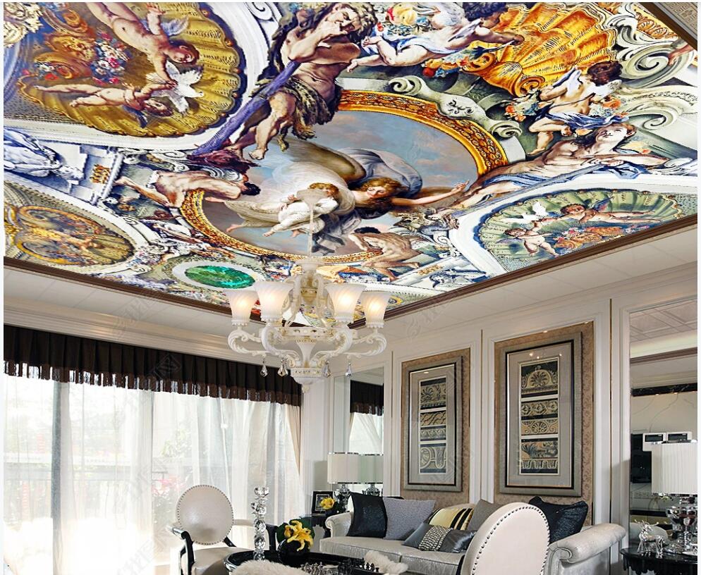 

3d ceiling murals wallpaper custom photo The coming of the goddess of luck and angels home decor 3d wall mural wallpaper in the living room, Non-woven wallpaper