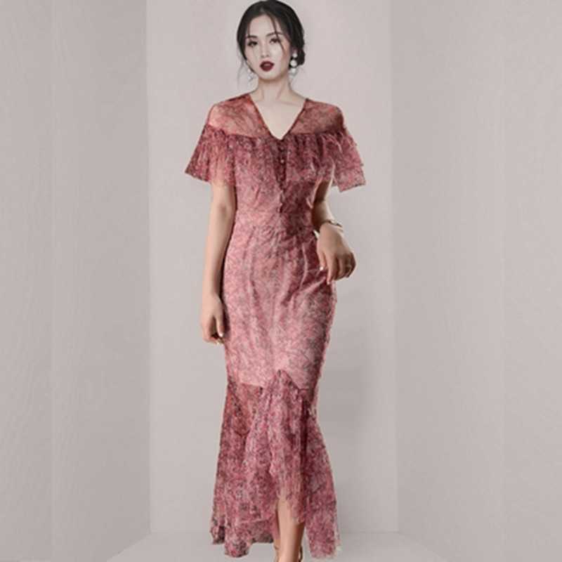 

ZAWFL Elegant V-neck Short Sleeve Women Dresses Vintage Slim Waist Ruffles Female Dress Ruched Spring Summer Vestidos 210525, Picture color