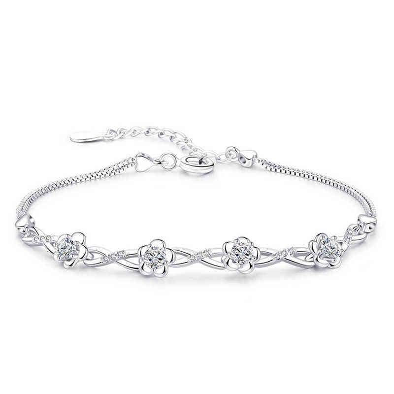 

Authentic S925 Sterling Silver Crystal Vintage Plum Blossom Flower Bracelet Bangle for Women Girl Lady Wedding Birthday Gift