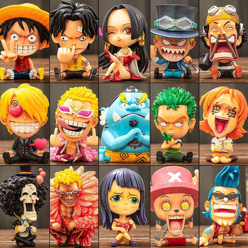 

Novelty Games One Piece Luffy Sanji Zoro Q Sitting Ver. Robin Nami Brook Chopper jimbei PVC Action Figures OP Ace RANKY Usopp Model