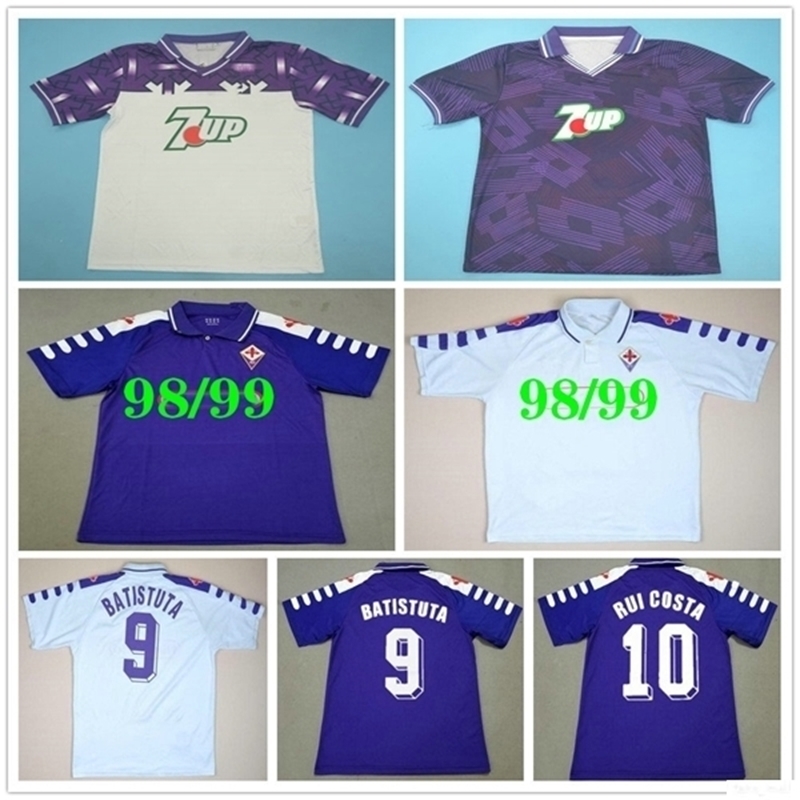 

1998 1999 Retro Fiorentina Soccer Jerseys 1992 1993 BATISTUTA RUI COSTA BIGICA Vintage Classic 92 93 98 99 Florence Home Away Football Shirt, Purple 98 99