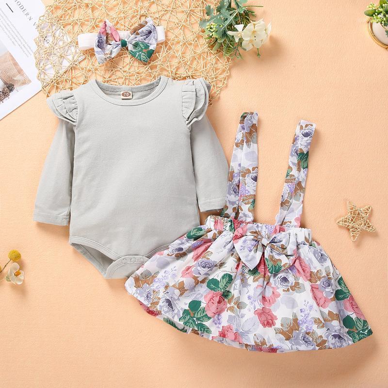 

Clothing Sets Autumn Infant Baby Girls Clothes 3Pcs Pink Romper Long Sleeve Tops Flower Dress Headband Born 0 3-9 Months Set, White