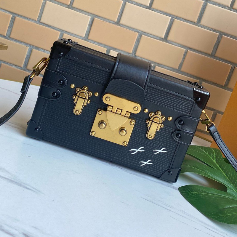 

Classic Mini Trunk Bag High Quality Genuine Leather Handbags Designers Women Shoulder Bags Flower Crossbody Purses M86286, Balck