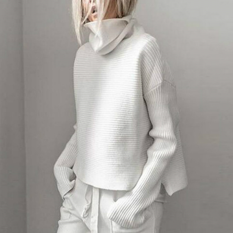 

Turtleneck Sweater Women Autumn Winter Knitted Jumper Women' Sweaters Casual Loose Long Sleeve Jacket Pullovers Female 210603, White
