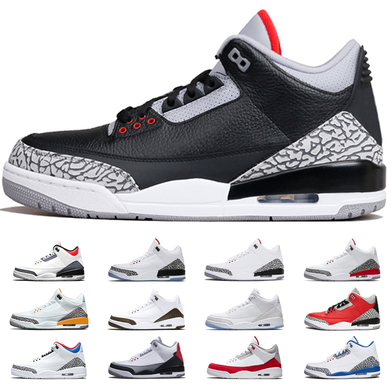 

Jumpman 3s Basketball Shoes 3 Mens Katrina Mocha UNC Fire Red Tinker NRG Laser Orange Pure White True Blue SEOUL Trainers Outdoor Sneakers Sports Size 36-47, Black cement
