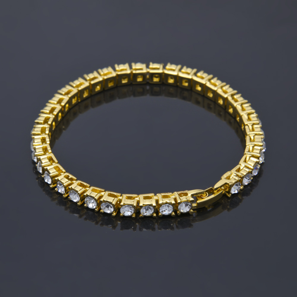 

Men Hip Hop Jewelry 5mm Round Rhinestone Bracelet Bling Tenns Bracelet Golden Silver 7inch 8inch Simulate Dimonds Bangles Braceles Gift