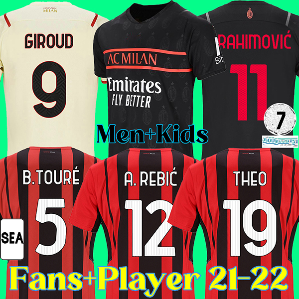 

21 22 milan soccer jerseys GIROUD BOURE MAIGNAN IBRAHIMOVIC KESSIE AC football shirt 2021 2022 TONALI PAQUETA BENNACER REBIC FOOTBALL KIT, Third