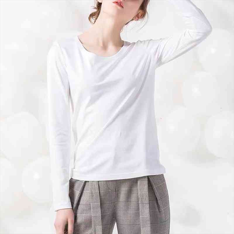 

1pcs 2pcs Pack Cotton Spandex Long Sleeve Bottoming Shirt Woman Autumn Tops Blouse O-neck Girls Basic Shirt Undershirt M30168, White