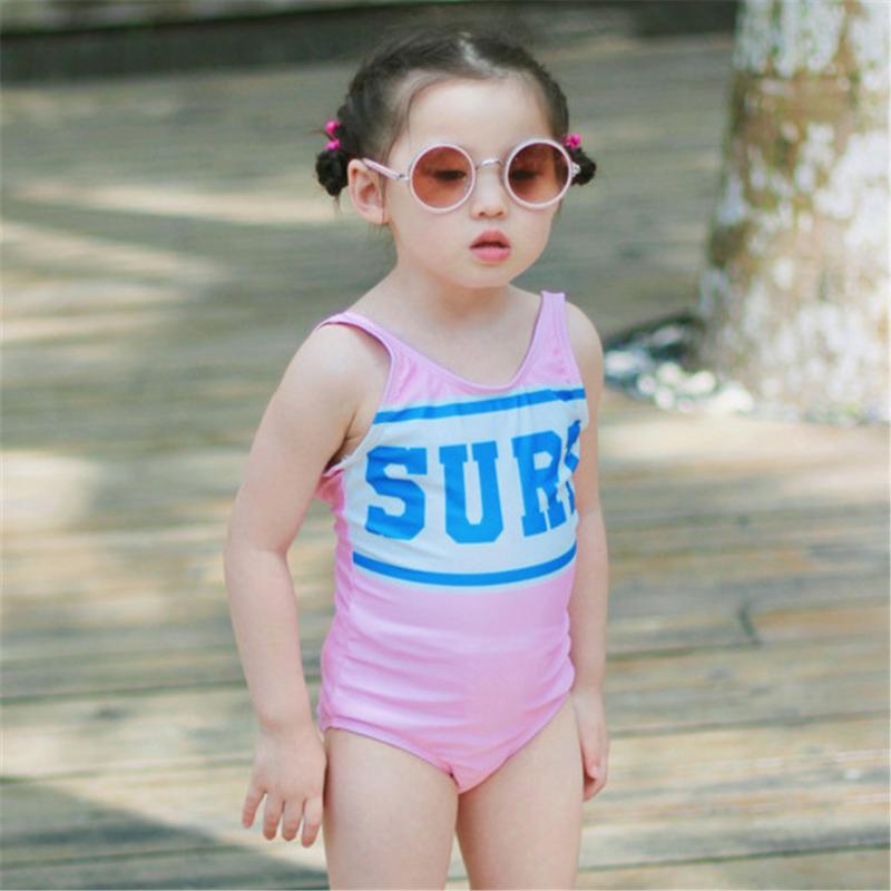 

Letter Print Baby Girl Swimwear Summer Sleeveless Backless One-piece Swimsuit Maillot De Bain Fille Kids For Girls One-Pieces, Black