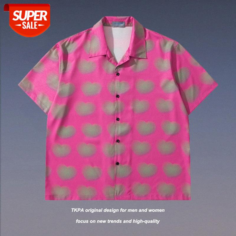 

TKPA American Street Funeral Love Full Printed Short Sleeve Shirt Men and Women Retro Couple Tops #hp2M, White;black