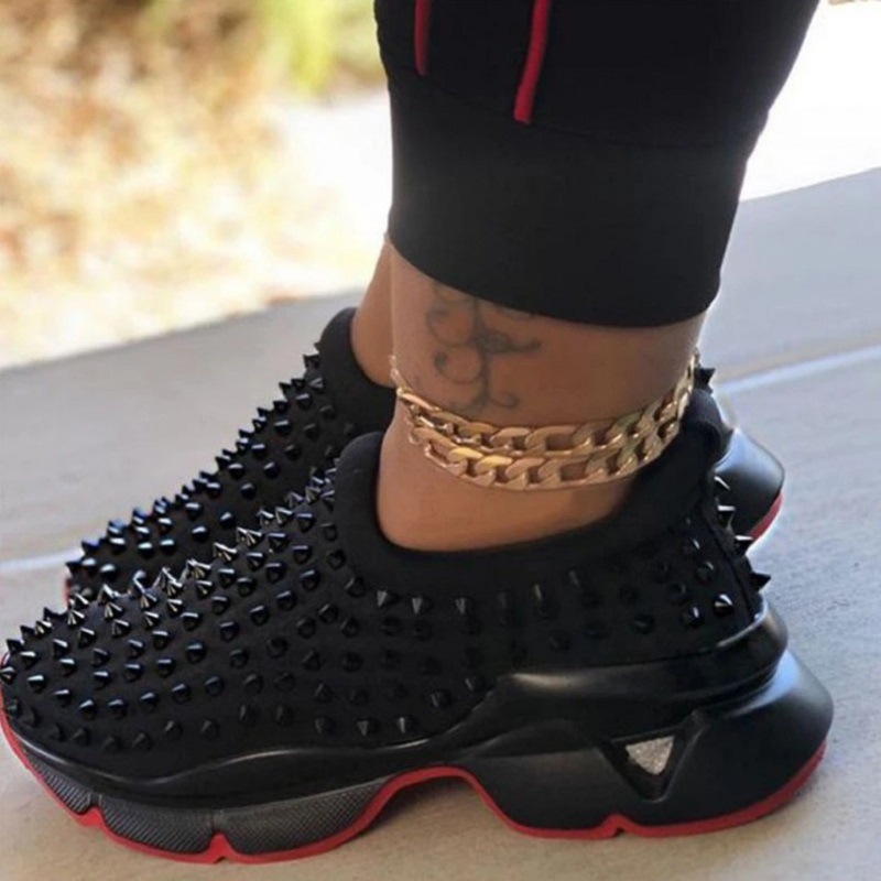 

Women Sneakers Lady Rivet Shoes Leopard Platform Wedges Casual Anti-slip Breathable for Outdoor Travel Running Slip On mk8