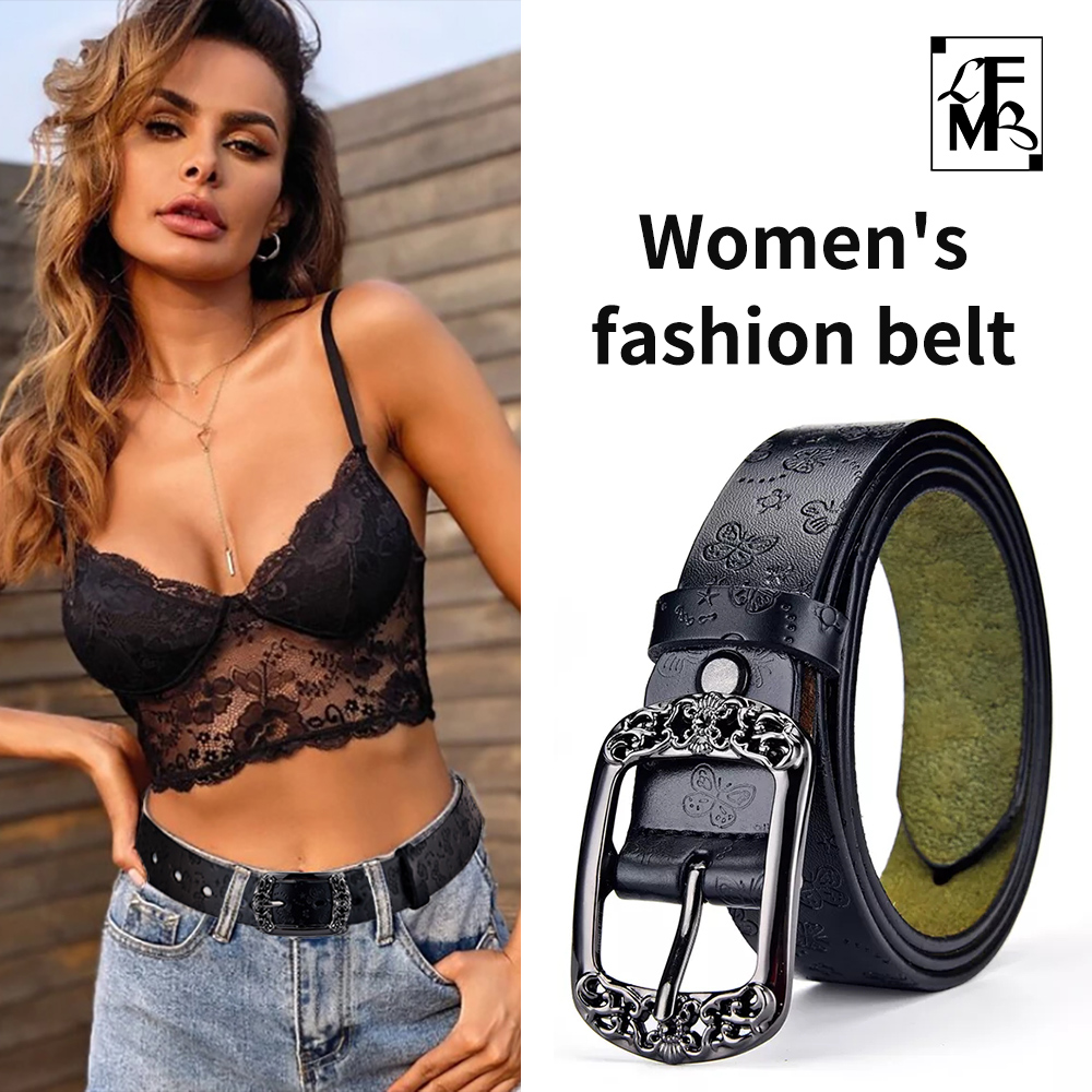 

[LFMB]Women's Belt Genuine Leather Fashion High Quality Pin Buckles Fancy Vintage Belt New Trend Belt Belts For Women, Black