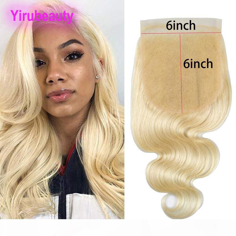 

Indian Raw Virgin Hair 6X6 Lace Closure Middle Three Free Part Body Wave 613# Blonde Color 6 By 6 Closure With Baby Hair, Black;brown