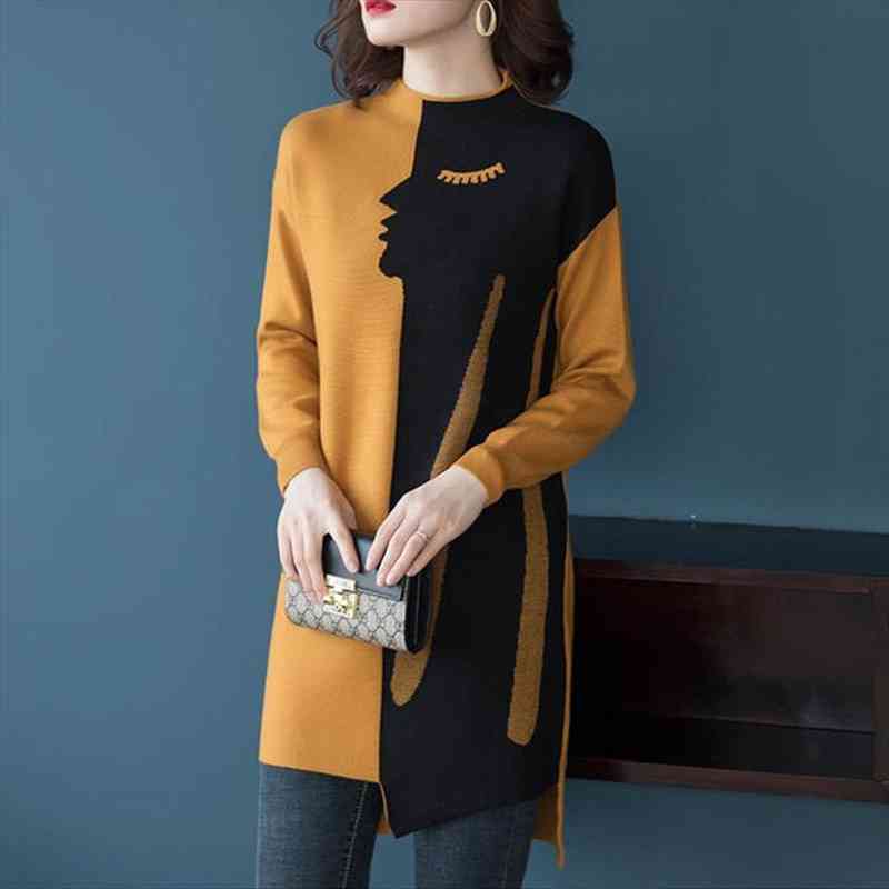 

knitted pullover women long sleeve womens sweaters loose casual vintage large size autumn winter jumper clothing, White;black